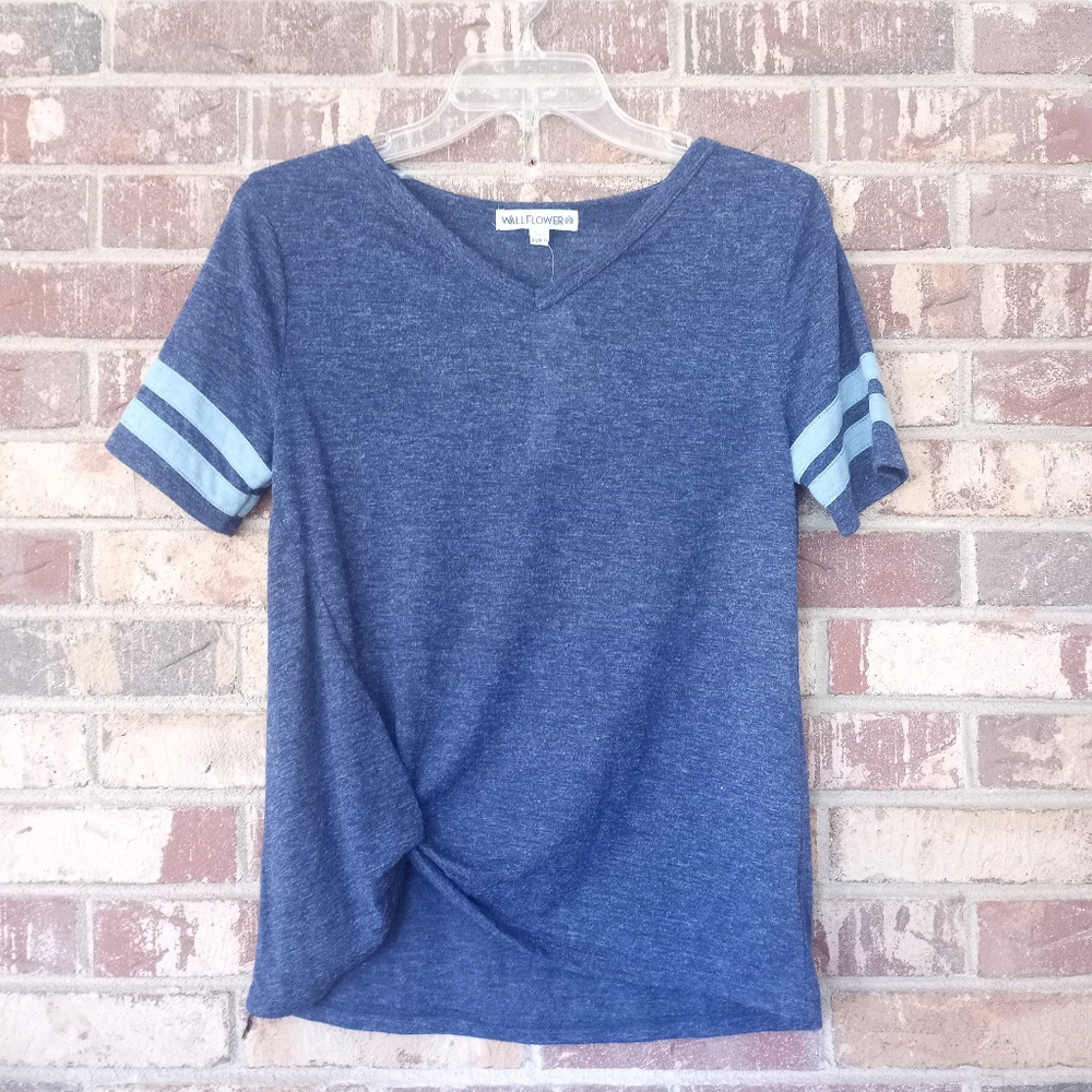 Wallflower Navy V Neck Knotted Tshirt